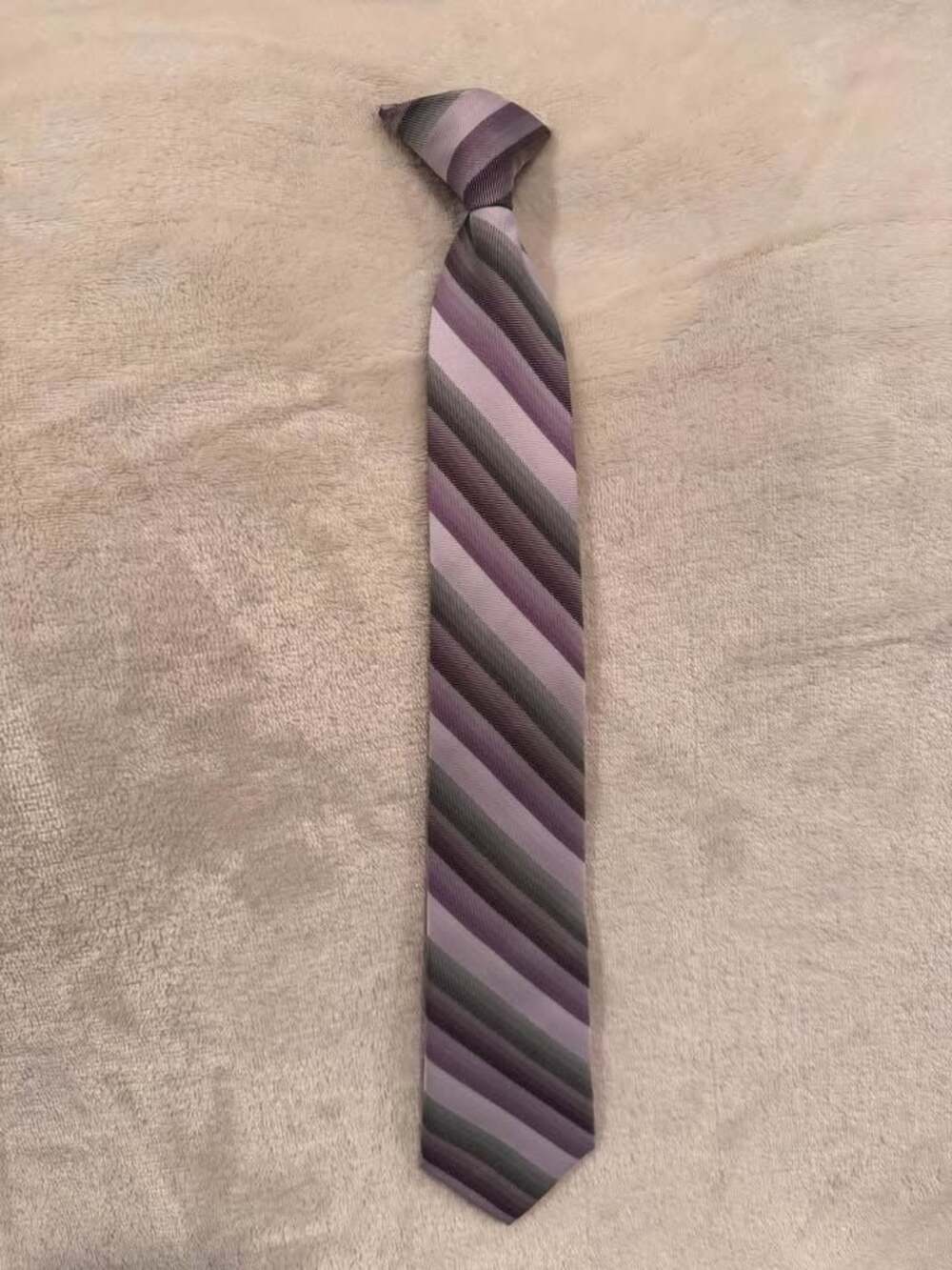 Boys Purple & Gray Striped Clip-On Tie 15” Long